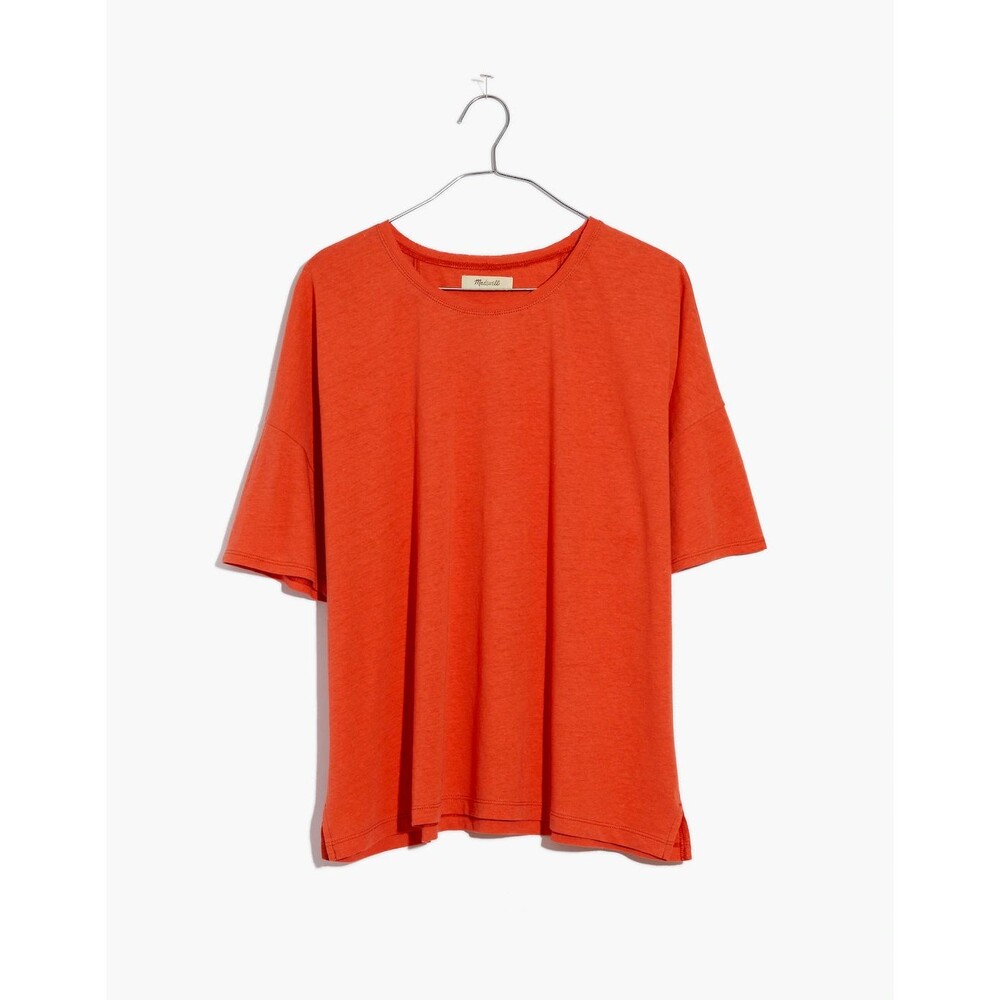 MADEWELL Raw-Edged Hangout Tee M Red Linen T-Shirt Crewneck Short Sleeve EUC B10 - Picture 6 of 6